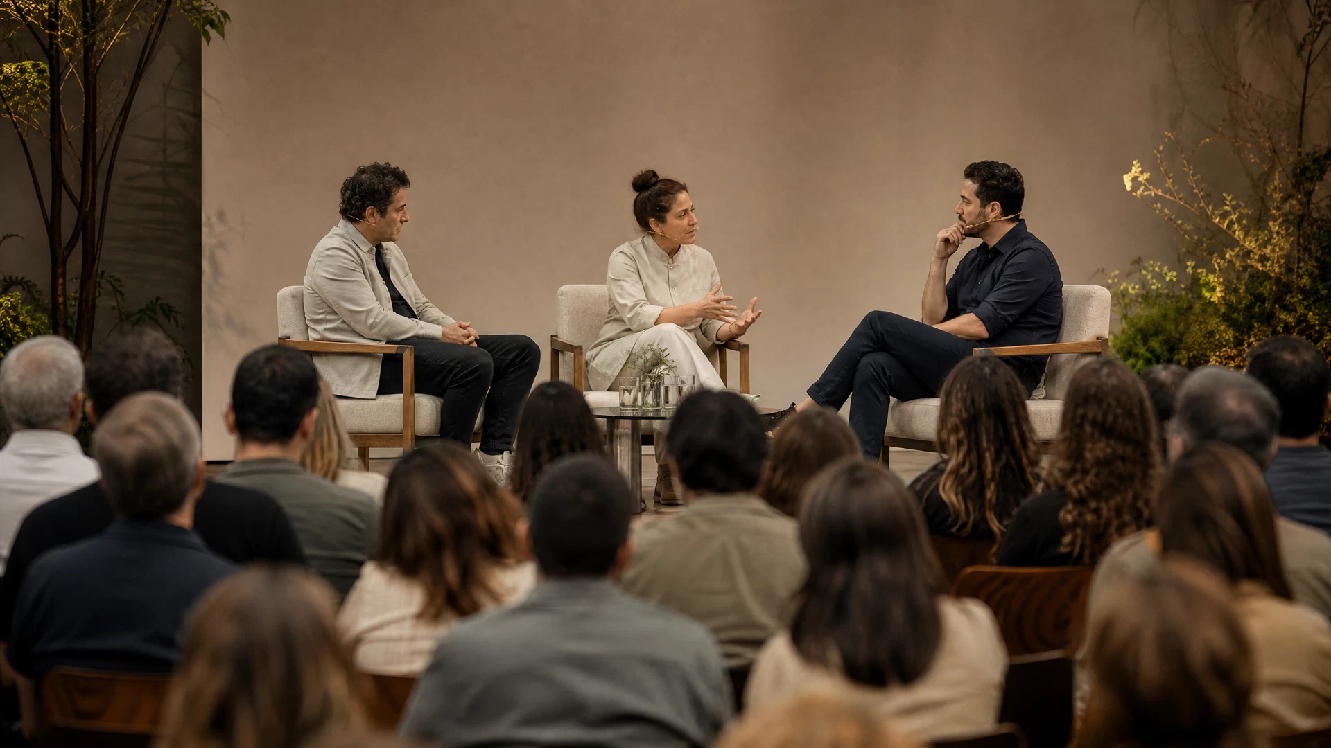 Painel de profissionais em um congresso de gastronomia